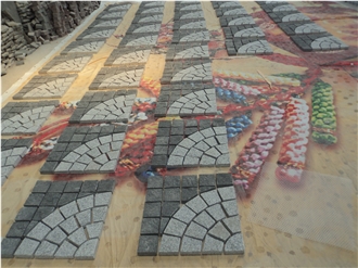 Yellow And Red Granite Fan Shaped Paving Stone For Project