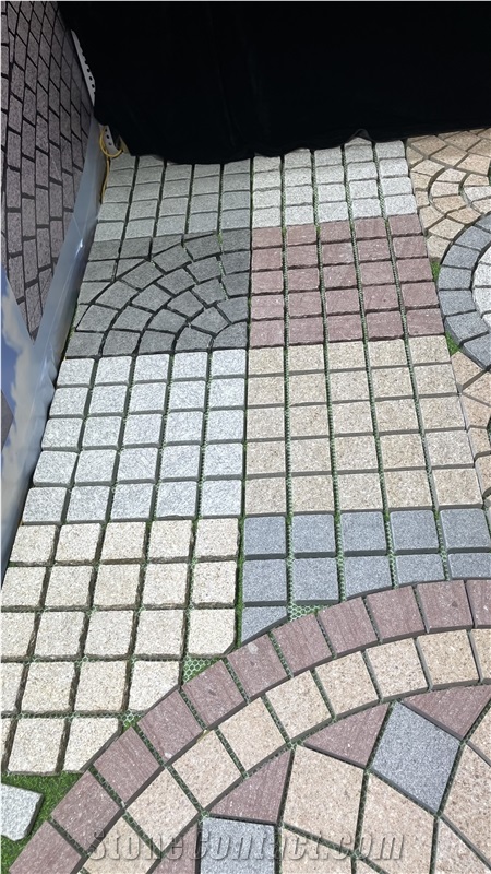 Yellow And Red Granite Fan Shaped Paving Stone For Project