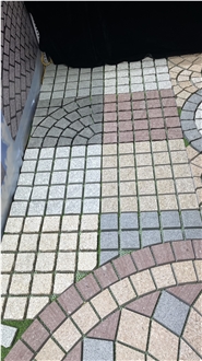 Yellow And Red Granite Fan Shaped Paving Stone For Project