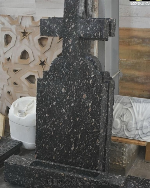 Aswan Black Granite Cross Tombstone