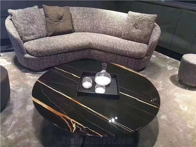 Tunisia Laurent Black Gold Marble Polished Cafe Table
