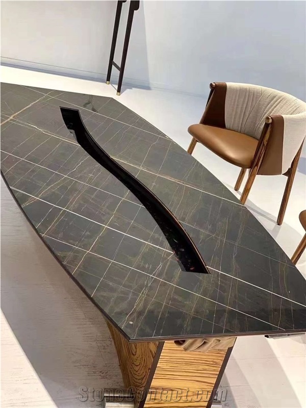 Tunisia Laurent Black Gold Marble Polished Cafe Table