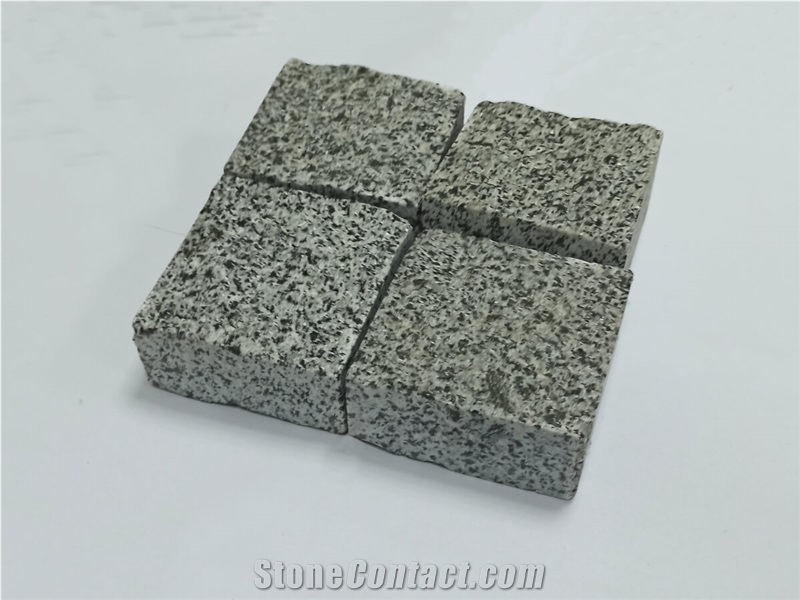 Grey Granite Cobble Stone Paving Setts, Sawn Sides, Split Top