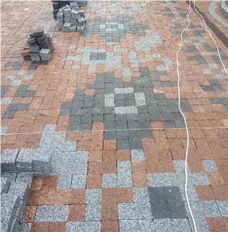 Grey Granite Cobble Stone Paving Setts, Sawn Sides, Split Top