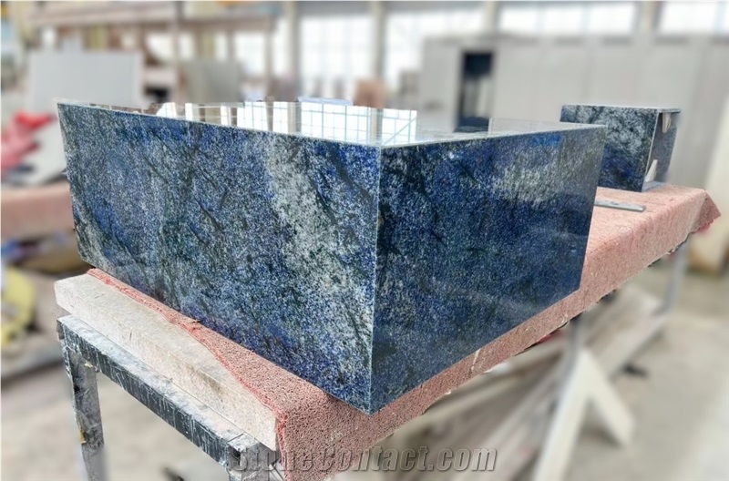 Azul Bahia Granite Coffee Table Fantasy Sapphire Rectangle Granite Plinth