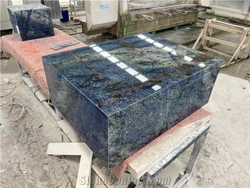 Azul Bahia Granite Coffee Table Fantasy Sapphire Rectangle Granite Plinth