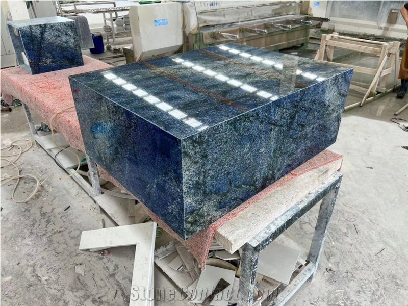 Azul Bahia Granite Coffee Table Fantasy Sapphire Rectangle Granite Plinth