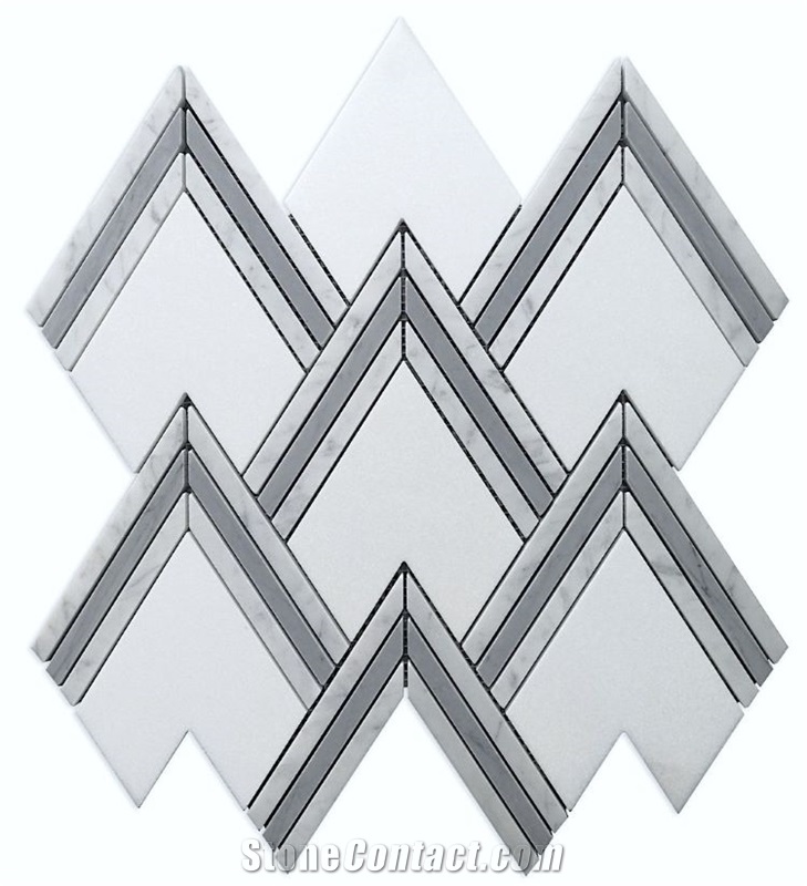 Bianco Carrara Nero Marquina Waterjet Marble Mosaic Tiles