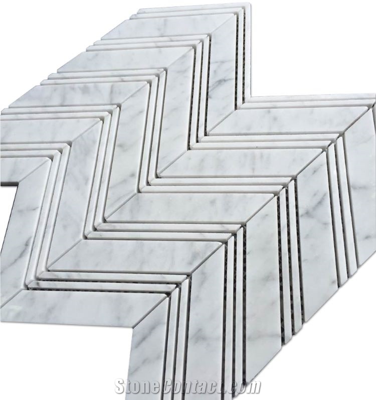 Bianco Carrara Nero Marquina Waterjet Marble Mosaic Tiles