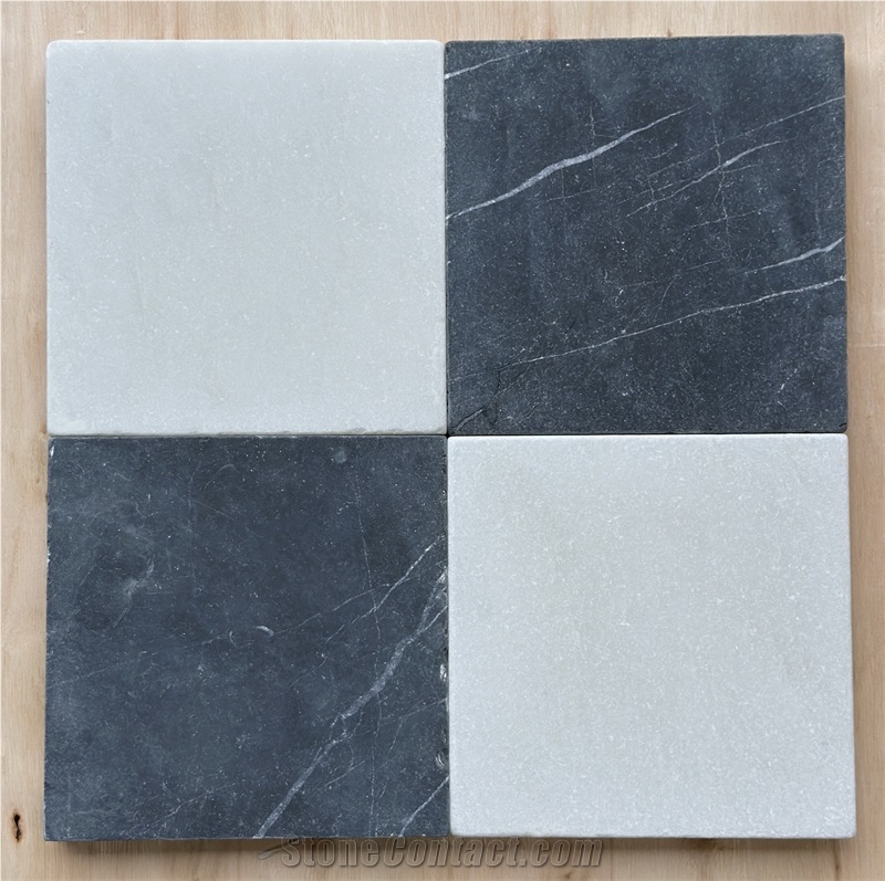Black And White Marble Tumbled Checkered Floor Tiles