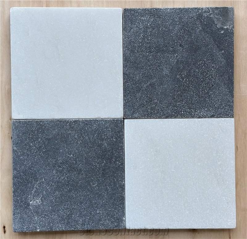 Black And White Marble Tumbled Checkered Floor Tiles