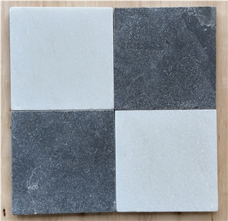 Black And White Marble Tumbled Checkered Floor Tiles