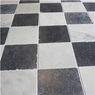 Black And White Marble Tumbled Checkered Floor Tiles
