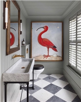 Black And White Marble Tumbled Checkered Floor Tiles