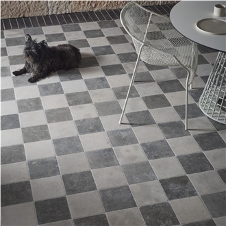 Black And White Marble Tumbled Checkered Floor Tiles