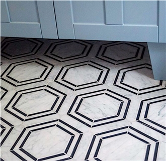 Hexagon Carrara Bianco Marble Mosaic Tiles For Flooring