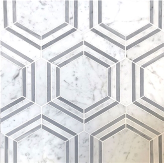 Hexagon Carrara Bianco Marble Mosaic Tiles For Flooring