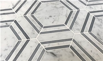 Hexagon Carrara Bianco Marble Mosaic Tiles For Flooring