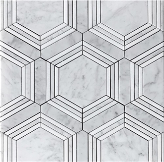 Hexagon Carrara Bianco Marble Mosaic Tiles For Flooring