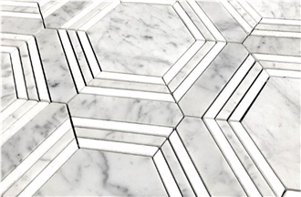 Hexagon Carrara Bianco Marble Mosaic Tiles For Flooring