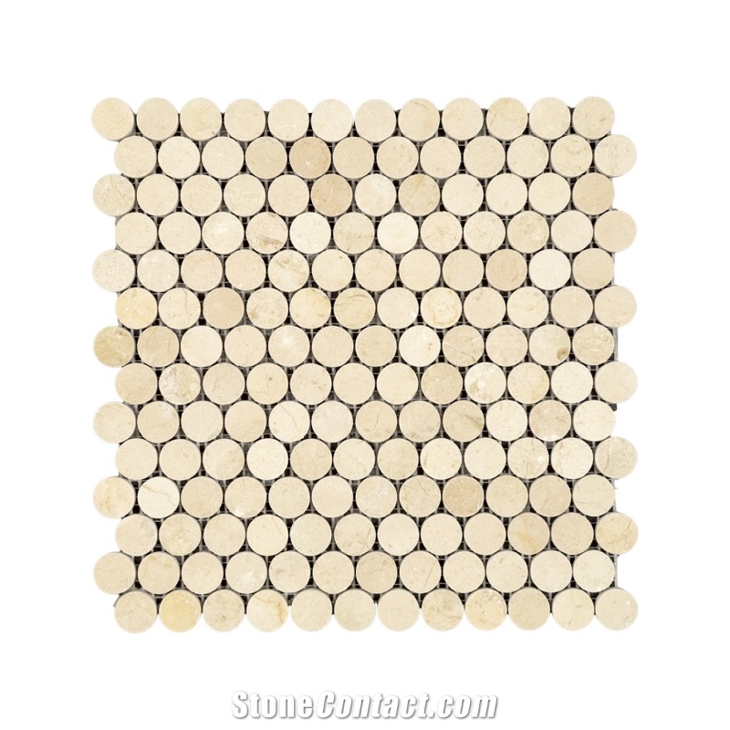 Modern Waterproof Wall Art Beige Marble Round Mosaic Tiles