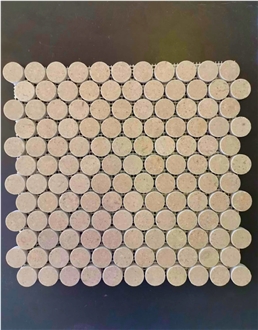 Modern Waterproof Wall Art Beige Marble Round Mosaic Tiles