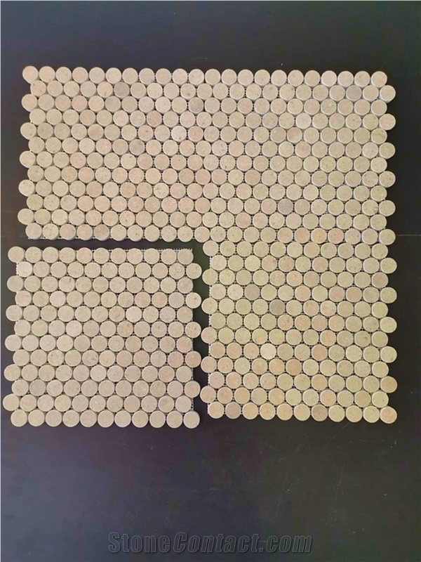 Modern Waterproof Wall Art Beige Marble Round Mosaic Tiles
