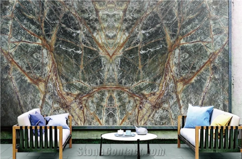Rain Forest Green Marble Slab For Floor Tiles