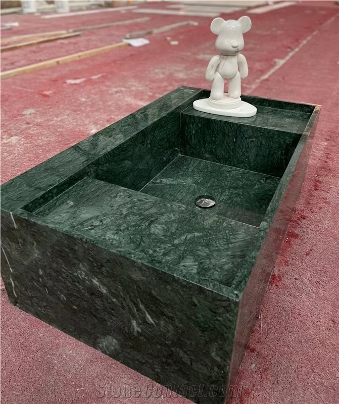 Rectangle Natural Stone Green Marble Wash Basin