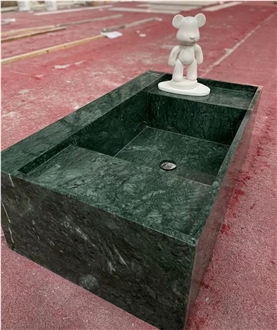 Rectangle Natural Stone Green Marble Wash Basin