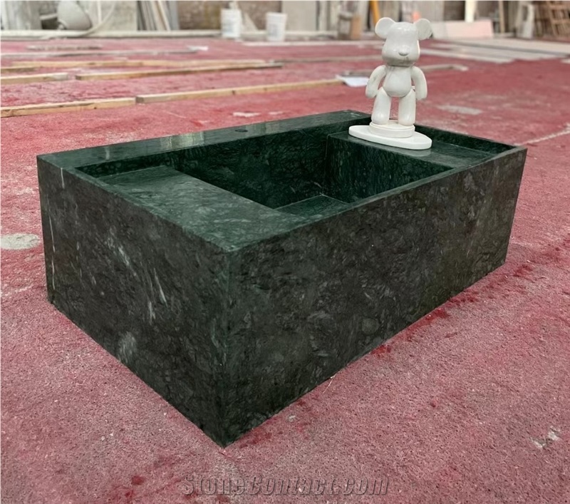 Rectangle Natural Stone Green Marble Wash Basin