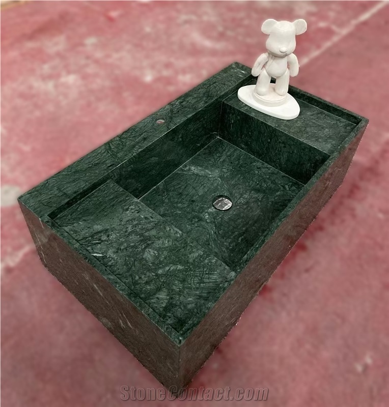 Rectangle Natural Stone Green Marble Wash Basin