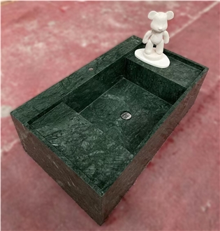 Rectangle Natural Stone Green Marble Wash Basin