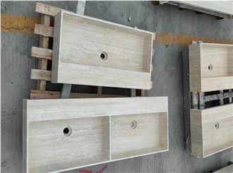 Travertine Wall Mounted Bathroom Stone Sink