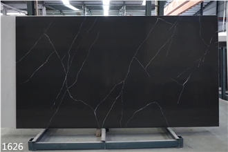 Black Quartz Slabs Arfificial Stone Hotel Project Use