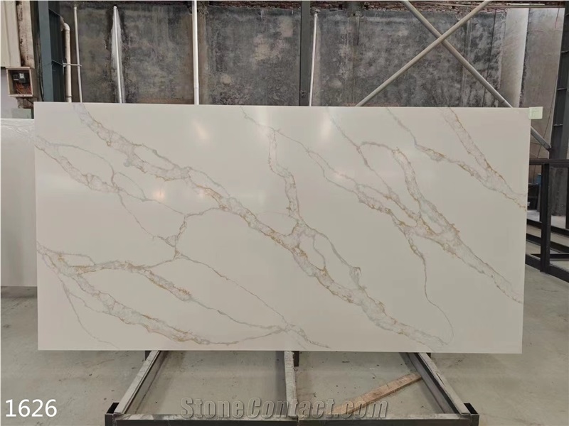 Calacatta White Marble Vein Quartz Slabs Interior Floor Use