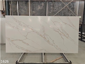 Calacatta White Marble Vein Quartz Slabs Interior Floor Use