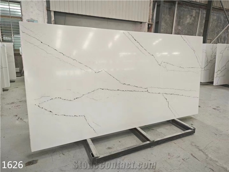 Calacatta White Marble Vein Quartz Slabs Interior Floor Use