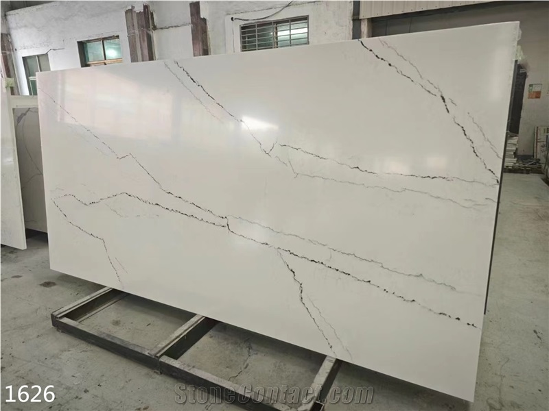 Calacatta White Marble Vein Quartz Slabs Interior Floor Use