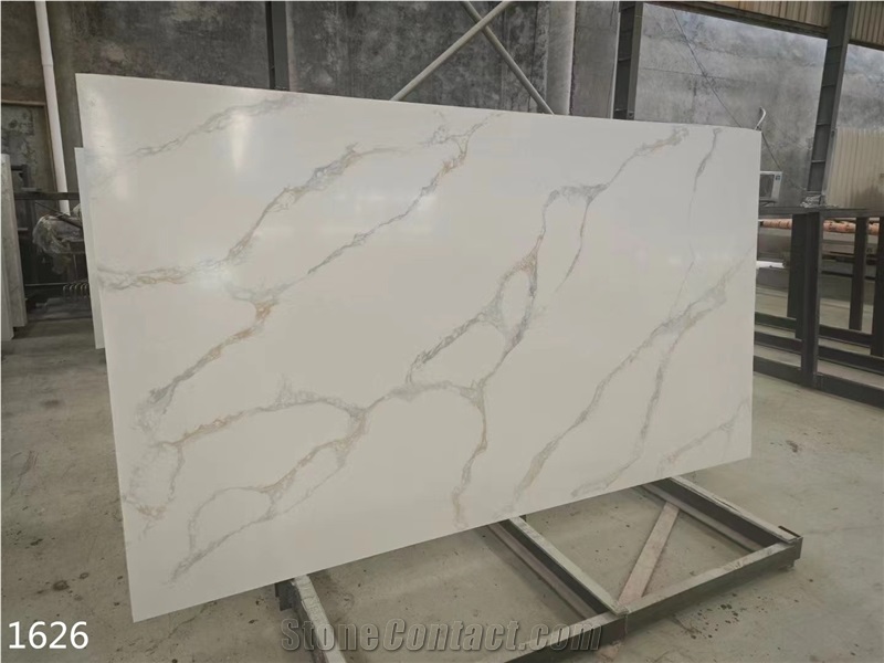 Calacatta White Marble Vein Quartz Slabs Interior Floor Use