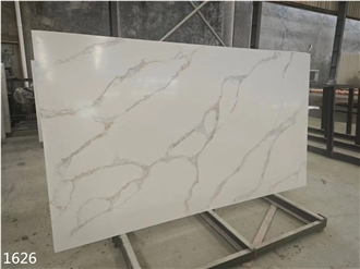Calacatta White Marble Vein Quartz Slabs Interior Floor Use