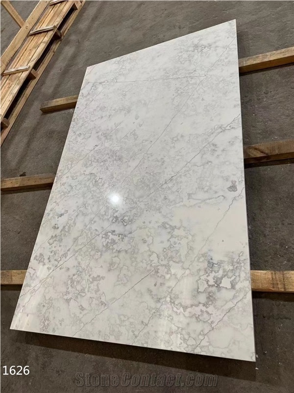 Vein Grey Quartz Slabs Artificial Stone Floor Use