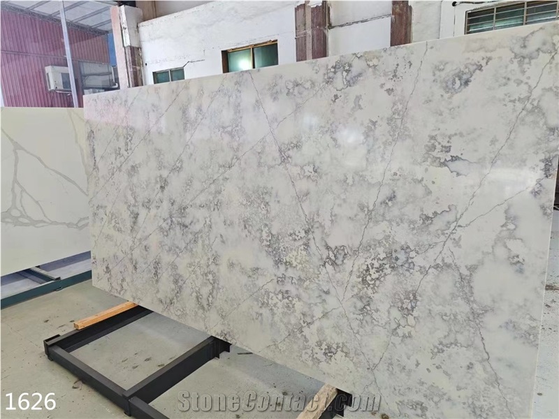 Vein Grey Quartz Slabs Artificial Stone Floor Use