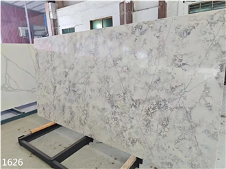 Vein Grey Quartz Slabs Artificial Stone Floor Use