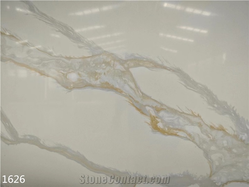 White Calacatta Quartz Slabs Hotel Wall Use