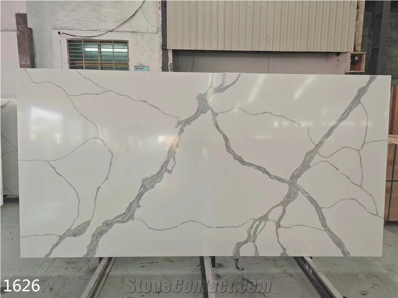 White Calacatta Quartz Slabs Hotel Wall Use