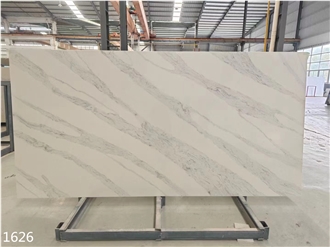 White Marble Texture Quartz Slabs Indoor Floor Use