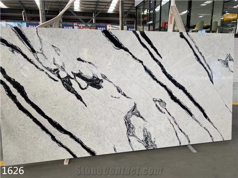White With Black Vein Quartz Slabs Artificial Tiles
