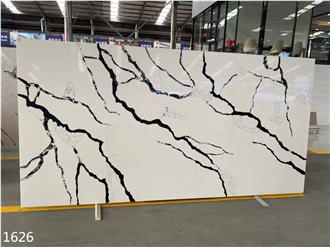 White With Black Vein Quartz Slabs Artificial Tiles