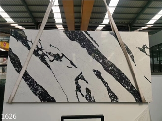 White With Black Vein Quartz Slabs Artificial Tiles